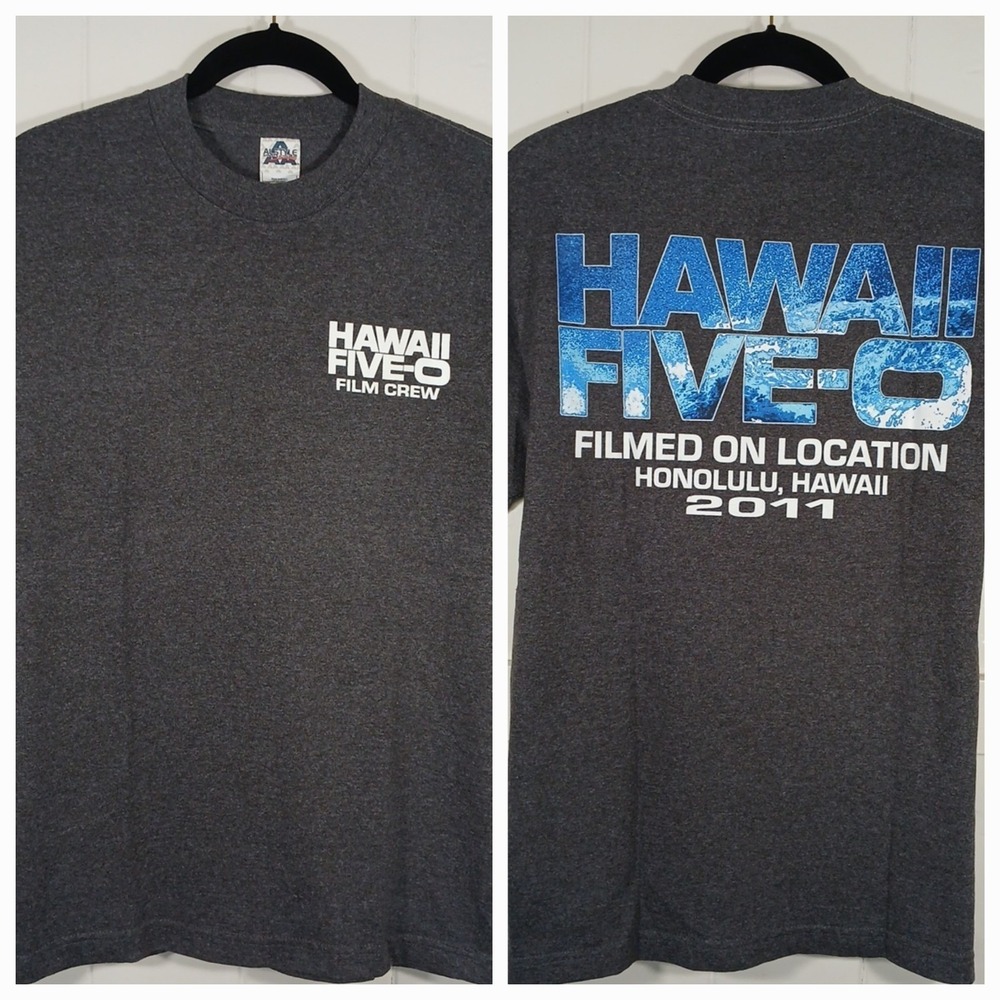 Hawaii Five-O 5-0 Film Crew T-Shirt Men's Medium Gray Cotton SS 2011 O'Loughlin
